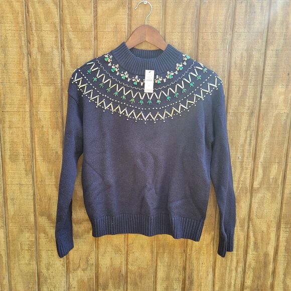 Talbots NWT Embellished Whimsy Fair Isle Christmas Sweater Womens Size S - Picture 1 of 8